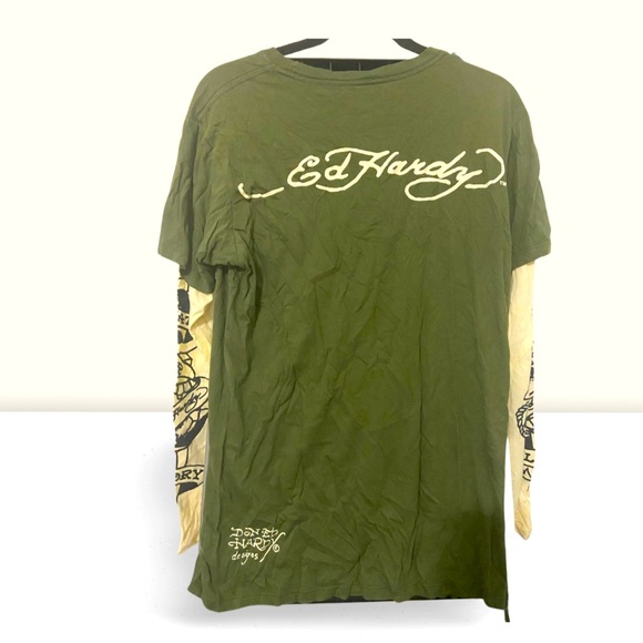 Vintage Ed Hardy Two Toned Long Sleeved Graphic Tattoo Shirt - Picture 2 of 4